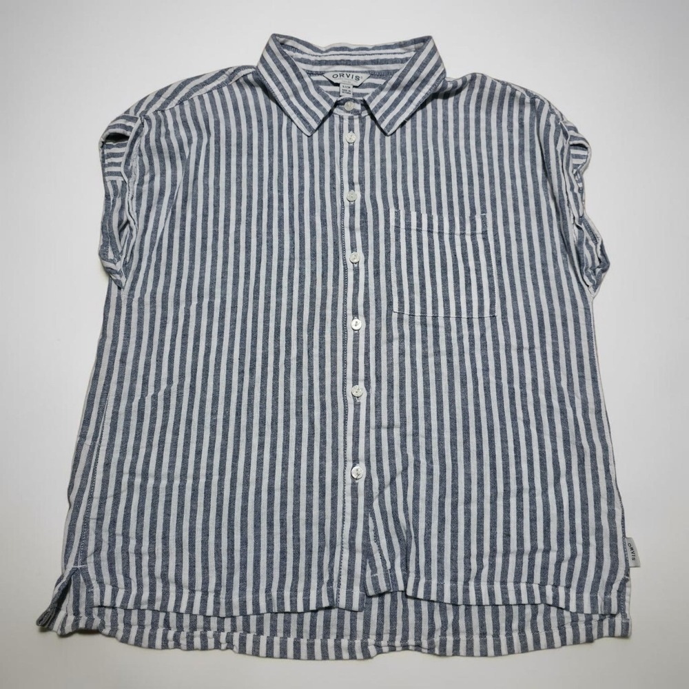 Orvis Top Blouse Striped Linen Blend Womens Size Small Coastal Beachy Lagenlook